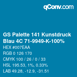 Color code: GS Palette 141 Kunstdruck - Blau 4C 71-9949-K-100% | qconv.com