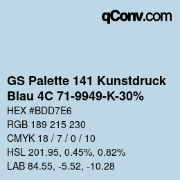 Code couleur: GS Palette 141 Kunstdruck - Blau 4C 71-9949-K-30% | qconv.com