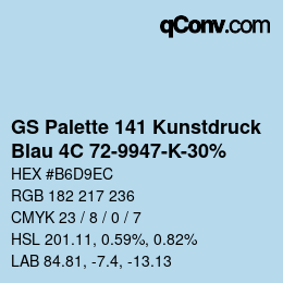 Code couleur: GS Palette 141 Kunstdruck - Blau 4C 72-9947-K-30% | qconv.com