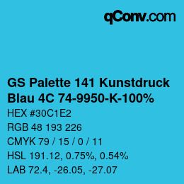 Code couleur: GS Palette 141 Kunstdruck - Blau 4C 74-9950-K-100% | qconv.com