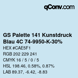 Code couleur: GS Palette 141 Kunstdruck - Blau 4C 74-9950-K-30% | qconv.com