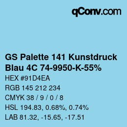 Code couleur: GS Palette 141 Kunstdruck - Blau 4C 74-9950-K-55% | qconv.com