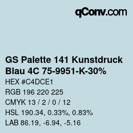 Color code: GS Palette 141 Kunstdruck - Blau 4C 75-9951-K-30% | qconv.com