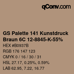颜色代码: GS Palette 141 Kunstdruck - Braun 6C 12-8845-K-55% | qconv.com