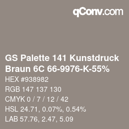 Color code: GS Palette 141 Kunstdruck - Braun 6C 66-9976-K-55% | qconv.com