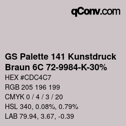 Código de color: GS Palette 141 Kunstdruck - Braun 6C 72-9984-K-30% | qconv.com