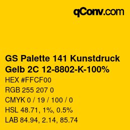 カラーコード: GS Palette 141 Kunstdruck - Gelb 2C 12-8802-K-100% | qconv.com