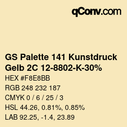 Código de color: GS Palette 141 Kunstdruck - Gelb 2C 12-8802-K-30% | qconv.com