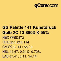 Código de color: GS Palette 141 Kunstdruck - Gelb 2C 13-8803-K-55% | qconv.com