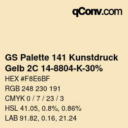 Código de color: GS Palette 141 Kunstdruck - Gelb 2C 14-8804-K-30% | qconv.com