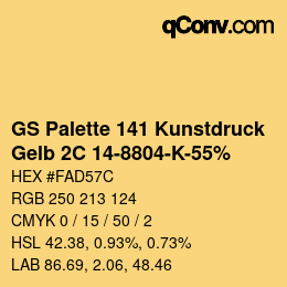 Código de color: GS Palette 141 Kunstdruck - Gelb 2C 14-8804-K-55% | qconv.com