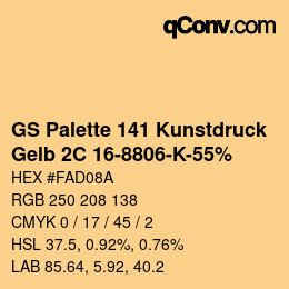 Code couleur: GS Palette 141 Kunstdruck - Gelb 2C 16-8806-K-55% | qconv.com