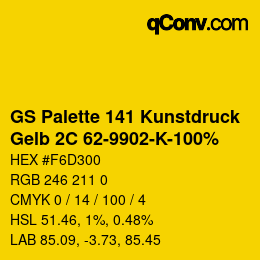 Código de color: GS Palette 141 Kunstdruck - Gelb 2C 62-9902-K-100% | qconv.com