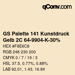 Farbcode: GS Palette 141 Kunstdruck - Gelb 2C 64-9904-K-30% | qconv.com