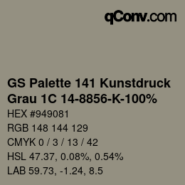Código de color: GS Palette 141 Kunstdruck - Grau 1C 14-8856-K-100% | qconv.com