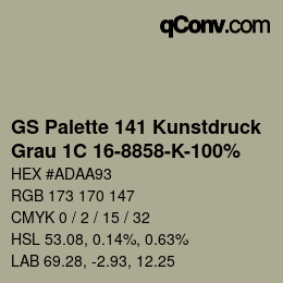 Código de color: GS Palette 141 Kunstdruck - Grau 1C 16-8858-K-100% | qconv.com