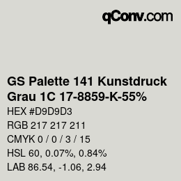 Code couleur: GS Palette 141 Kunstdruck - Grau 1C 17-8859-K-55% | qconv.com