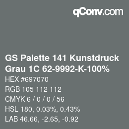 Color code: GS Palette 141 Kunstdruck - Grau 1C 62-9992-K-100% | qconv.com