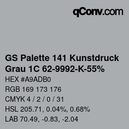 Color code: GS Palette 141 Kunstdruck - Grau 1C 62-9992-K-55% | qconv.com