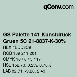 カラーコード: GS Palette 141 Kunstdruck - Gruen 5C 21-8837-K-30% | qconv.com