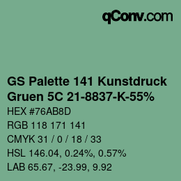 Código de color: GS Palette 141 Kunstdruck - Gruen 5C 21-8837-K-55% | qconv.com