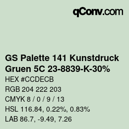 Color code: GS Palette 141 Kunstdruck - Gruen 5C 23-8839-K-30% | qconv.com