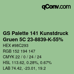 Farbcode: GS Palette 141 Kunstdruck - Gruen 5C 23-8839-K-55% | qconv.com