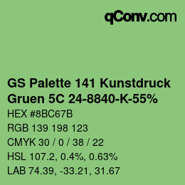 Farbcode: GS Palette 141 Kunstdruck - Gruen 5C 24-8840-K-55% | qconv.com