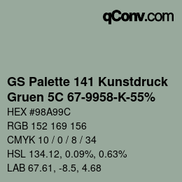 Code couleur: GS Palette 141 Kunstdruck - Gruen 5C 67-9958-K-55% | qconv.com