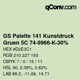 カラーコード: GS Palette 141 Kunstdruck - Gruen 5C 74-9966-K-30% | qconv.com