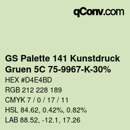 Code couleur: GS Palette 141 Kunstdruck - Gruen 5C 75-9967-K-30% | qconv.com