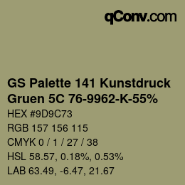 Code couleur: GS Palette 141 Kunstdruck - Gruen 5C 76-9962-K-55% | qconv.com