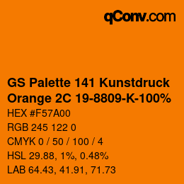 Código de color: GS Palette 141 Kunstdruck - Orange 2C 19-8809-K-100% | qconv.com