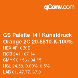 Código de color: GS Palette 141 Kunstdruck - Orange 2C 20-8810-K-100% | qconv.com