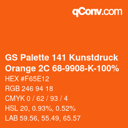 Farbcode: GS Palette 141 Kunstdruck - Orange 2C 68-9908-K-100% | qconv.com