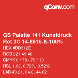 Código de color: GS Palette 141 Kunstdruck - Rot 3C 14-8816-K-100% | qconv.com