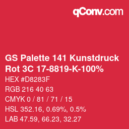 カラーコード: GS Palette 141 Kunstdruck - Rot 3C 17-8819-K-100% | qconv.com