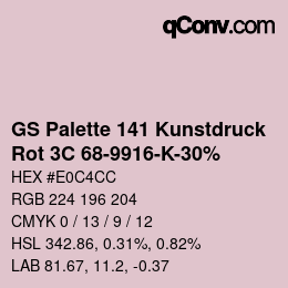 Code couleur: GS Palette 141 Kunstdruck - Rot 3C 68-9916-K-30% | qconv.com
