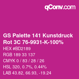 Código de color: GS Palette 141 Kunstdruck - Rot 3C 76-9931-K-100% | qconv.com