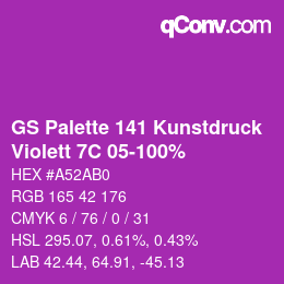 カラーコード: GS Palette 141 Kunstdruck - Violett 7C 05-100% | qconv.com