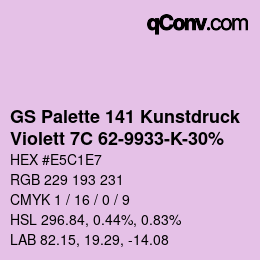Code couleur: GS Palette 141 Kunstdruck - Violett 7C 62-9933-K-30% | qconv.com