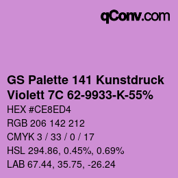 Code couleur: GS Palette 141 Kunstdruck - Violett 7C 62-9933-K-55% | qconv.com