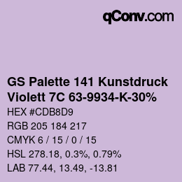 Code couleur: GS Palette 141 Kunstdruck - Violett 7C 63-9934-K-30% | qconv.com