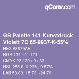 Code couleur: GS Palette 141 Kunstdruck - Violett 7C 65-9937-K-55% | qconv.com