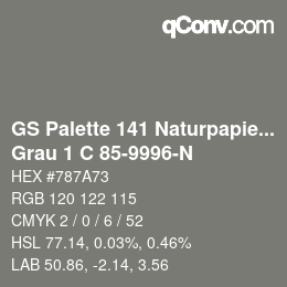 Farbcode: GS Palette 141 Naturpapier - Grau 1 C 85-9996-N | qconv.com