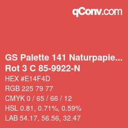 Farbcode: GS Palette 141 Naturpapier - Rot 3 C 85-9922-N | qconv.com