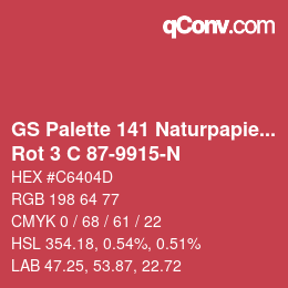 Código de color: GS Palette 141 Naturpapier - Rot 3 C 87-9915-N | qconv.com