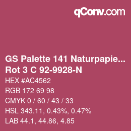 Farbcode: GS Palette 141 Naturpapier - Rot 3 C 92-9928-N | qconv.com