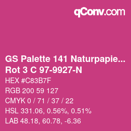 Código de color: GS Palette 141 Naturpapier - Rot 3 C 97-9927-N | qconv.com