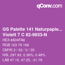 Farbcode: GS Palette 141 Naturpapier - Violett 7 C 82-9933-N | qconv.com